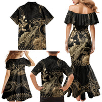 Gold Aloha Hawaii Family Matching Mermaid Dress and Hawaiian Shirt Snorkeling With Sea Turtle Polynesian Pattern LT14 - Polynesian Pride