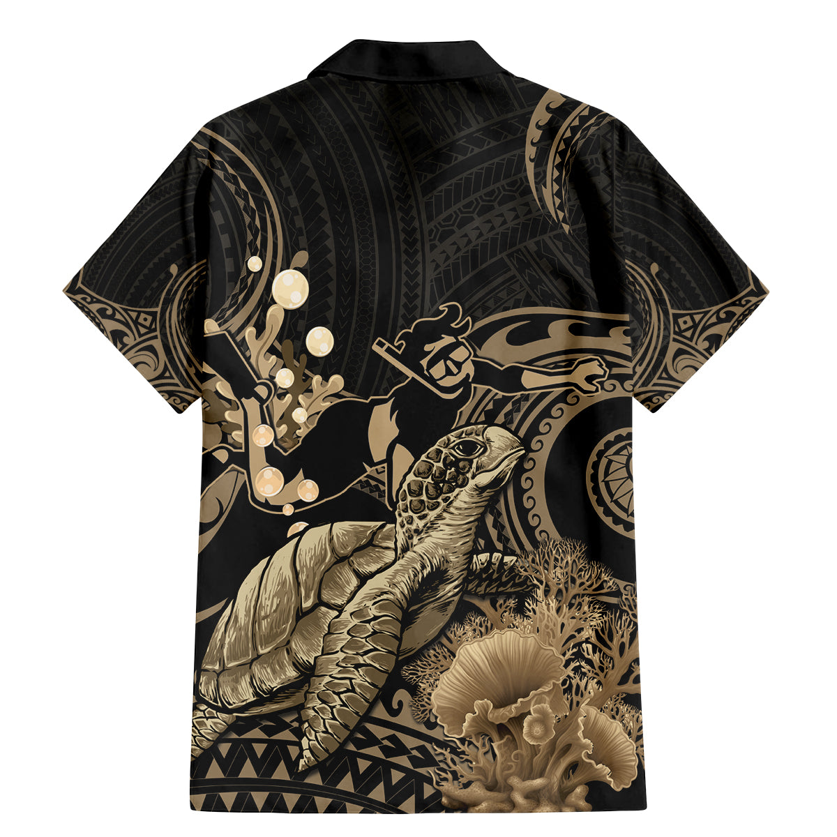 Gold Aloha Hawaii Family Matching Mermaid Dress and Hawaiian Shirt Snorkeling With Sea Turtle Polynesian Pattern LT14 - Polynesian Pride