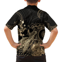 Gold Aloha Hawaii Family Matching Off The Shoulder Long Sleeve Dress and Hawaiian Shirt Snorkeling With Sea Turtle Polynesian Pattern LT14 - Polynesian Pride