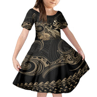 Gold Aloha Hawaii Family Matching Off The Shoulder Long Sleeve Dress and Hawaiian Shirt Snorkeling With Sea Turtle Polynesian Pattern LT14 Daughter's Dress Gold - Polynesian Pride