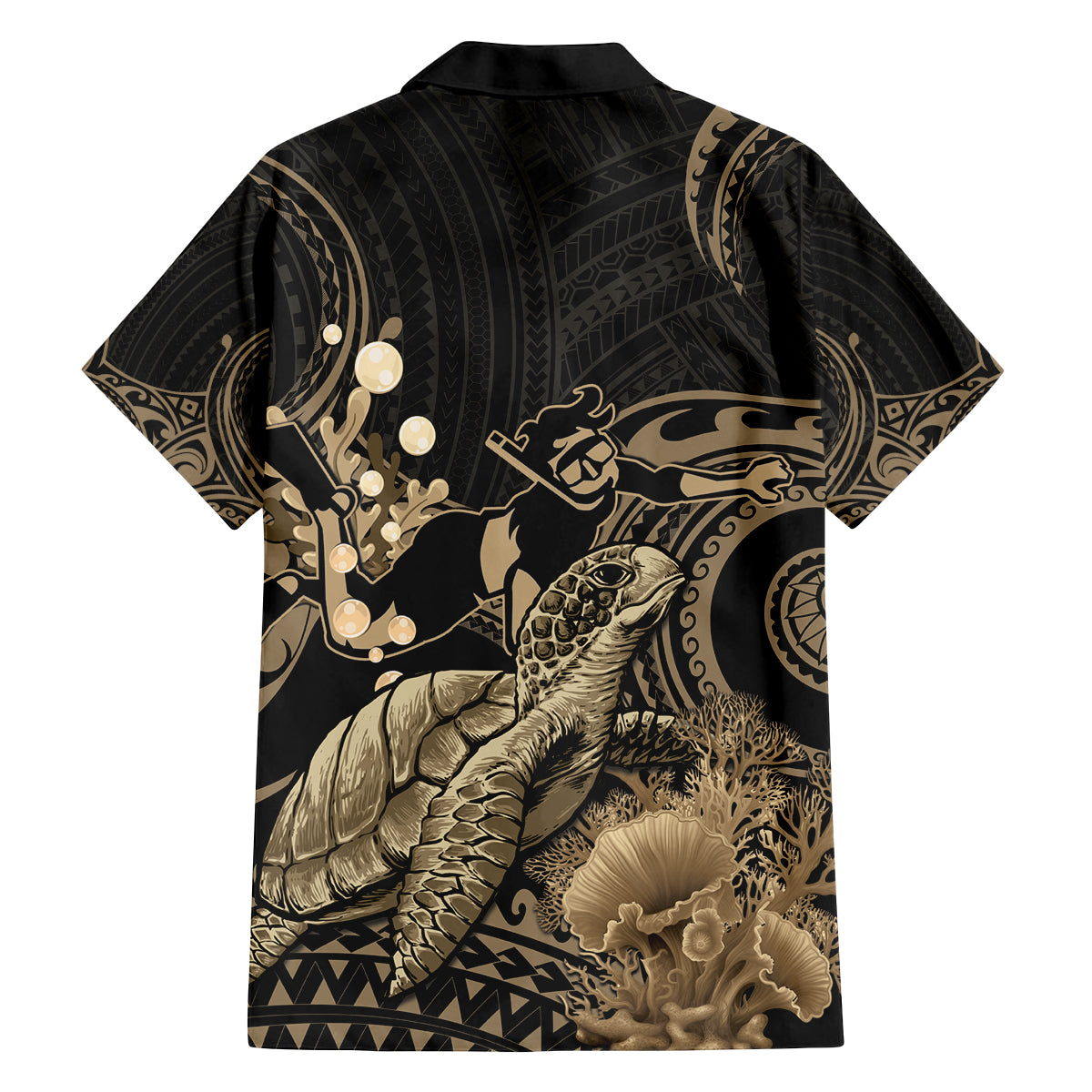 Gold Aloha Hawaii Family Matching Off The Shoulder Long Sleeve Dress and Hawaiian Shirt Snorkeling With Sea Turtle Polynesian Pattern LT14 - Polynesian Pride