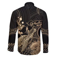 Gold Aloha Hawaii Family Matching Off The Shoulder Long Sleeve Dress and Hawaiian Shirt Snorkeling With Sea Turtle Polynesian Pattern LT14 - Polynesian Pride
