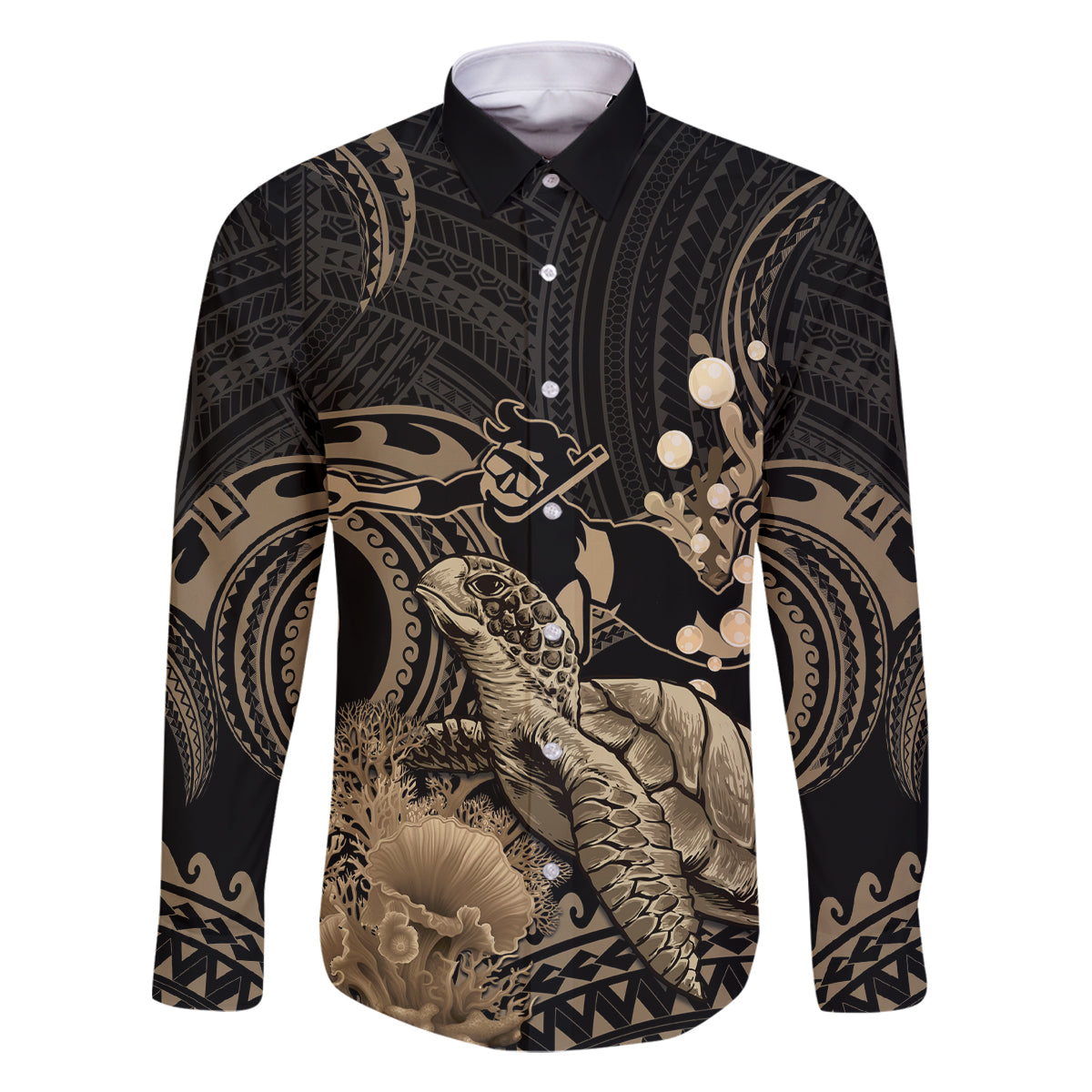 Gold Aloha Hawaii Family Matching Off Shoulder Short Dress and Hawaiian Shirt Snorkeling With Sea Turtle Polynesian Pattern