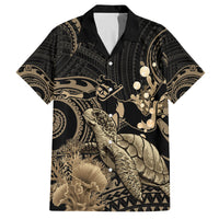 Gold Aloha Hawaii Family Matching Tank Maxi Dress and Hawaiian Shirt Snorkeling With Sea Turtle Polynesian Pattern