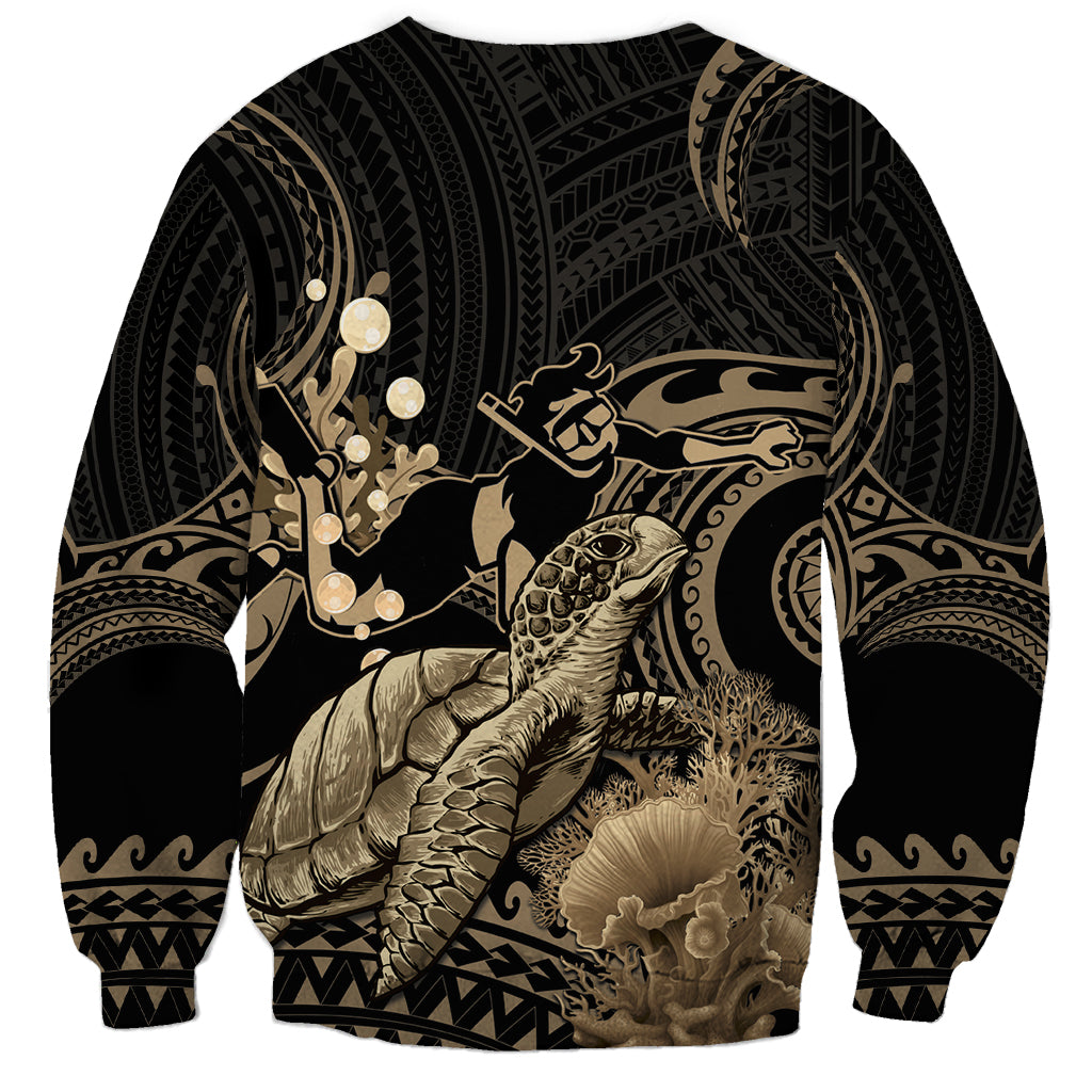 Gold Aloha Hawaii Sweatshirt Snorkeling With Sea Turtle Polynesian Pattern