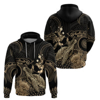 Gold Aloha Hawaii Zip Hoodie Snorkeling With Sea Turtle Polynesian Pattern