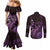 Purple Aloha Hawaii Couples Matching Mermaid Dress and Long Sleeve Button Shirt Snorkeling With Sea Turtle Polynesian Pattern