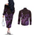 Purple Aloha Hawaii Couples Matching Off The Shoulder Long Sleeve Dress and Long Sleeve Button Shirt Snorkeling With Sea Turtle Polynesian Pattern