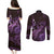 Purple Aloha Hawaii Couples Matching Puletasi and Long Sleeve Button Shirt Snorkeling With Sea Turtle Polynesian Pattern