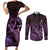 Purple Aloha Hawaii Couples Matching Short Sleeve Bodycon Dress and Long Sleeve Button Shirt Snorkeling With Sea Turtle Polynesian Pattern