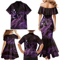 Purple Aloha Hawaii Family Matching Mermaid Dress and Hawaiian Shirt Snorkeling With Sea Turtle Polynesian Pattern LT14 - Polynesian Pride