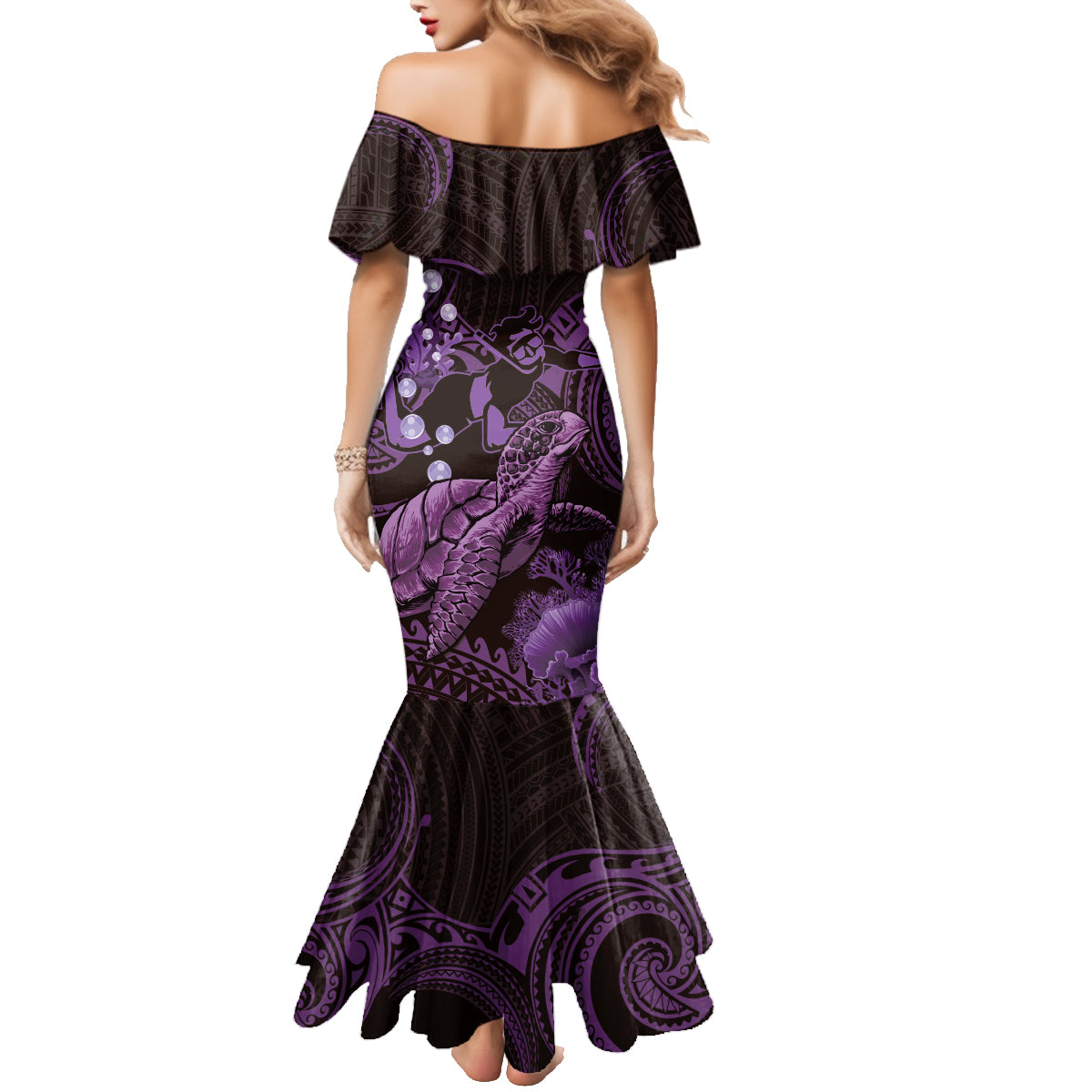 Purple Aloha Hawaii Family Matching Mermaid Dress and Hawaiian Shirt Snorkeling With Sea Turtle Polynesian Pattern LT14 - Polynesian Pride