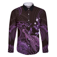 Purple Aloha Hawaii Family Matching Off The Shoulder Long Sleeve Dress and Hawaiian Shirt Snorkeling With Sea Turtle Polynesian Pattern LT14 Dad's Shirt - Long Sleeve Purple - Polynesian Pride