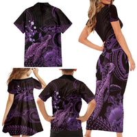 Purple Aloha Hawaii Family Matching Short Sleeve Bodycon Dress and Hawaiian Shirt Snorkeling With Sea Turtle Polynesian Pattern LT14 - Polynesian Pride
