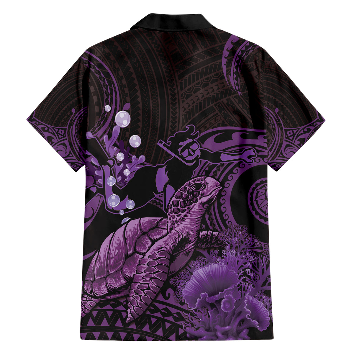 Purple Aloha Hawaii Family Matching Short Sleeve Bodycon Dress and Hawaiian Shirt Snorkeling With Sea Turtle Polynesian Pattern LT14 - Polynesian Pride