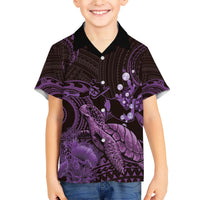 Purple Aloha Hawaii Family Matching Short Sleeve Bodycon Dress and Hawaiian Shirt Snorkeling With Sea Turtle Polynesian Pattern LT14 Son's Shirt Purple - Polynesian Pride