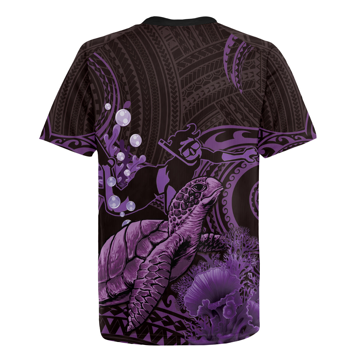 Purple Aloha Hawaii Rugby Jersey Snorkeling With Sea Turtle Polynesian Pattern