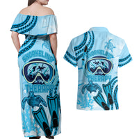 Hawaii Sea Turtle Snorkeling Is My Therapy Couples Matching Off Shoulder Maxi Dress and Hawaiian Shirt