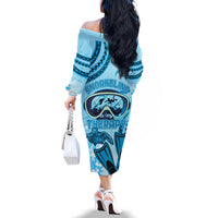 Hawaii Sea Turtle Snorkeling Is My Therapy Family Matching Off The Shoulder Long Sleeve Dress and Hawaiian Shirt LT14 - Polynesian Pride
