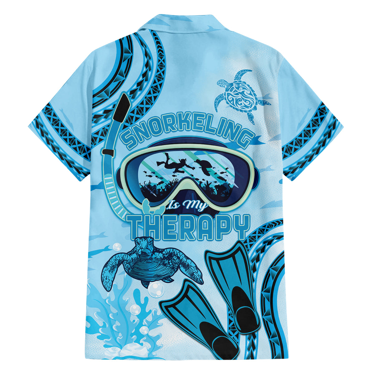Hawaii Sea Turtle Snorkeling Is My Therapy Family Matching Off Shoulder Short Dress and Hawaiian Shirt LT14 - Polynesian Pride
