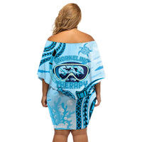 Hawaii Sea Turtle Snorkeling Is My Therapy Family Matching Off Shoulder Short Dress and Hawaiian Shirt LT14 - Polynesian Pride