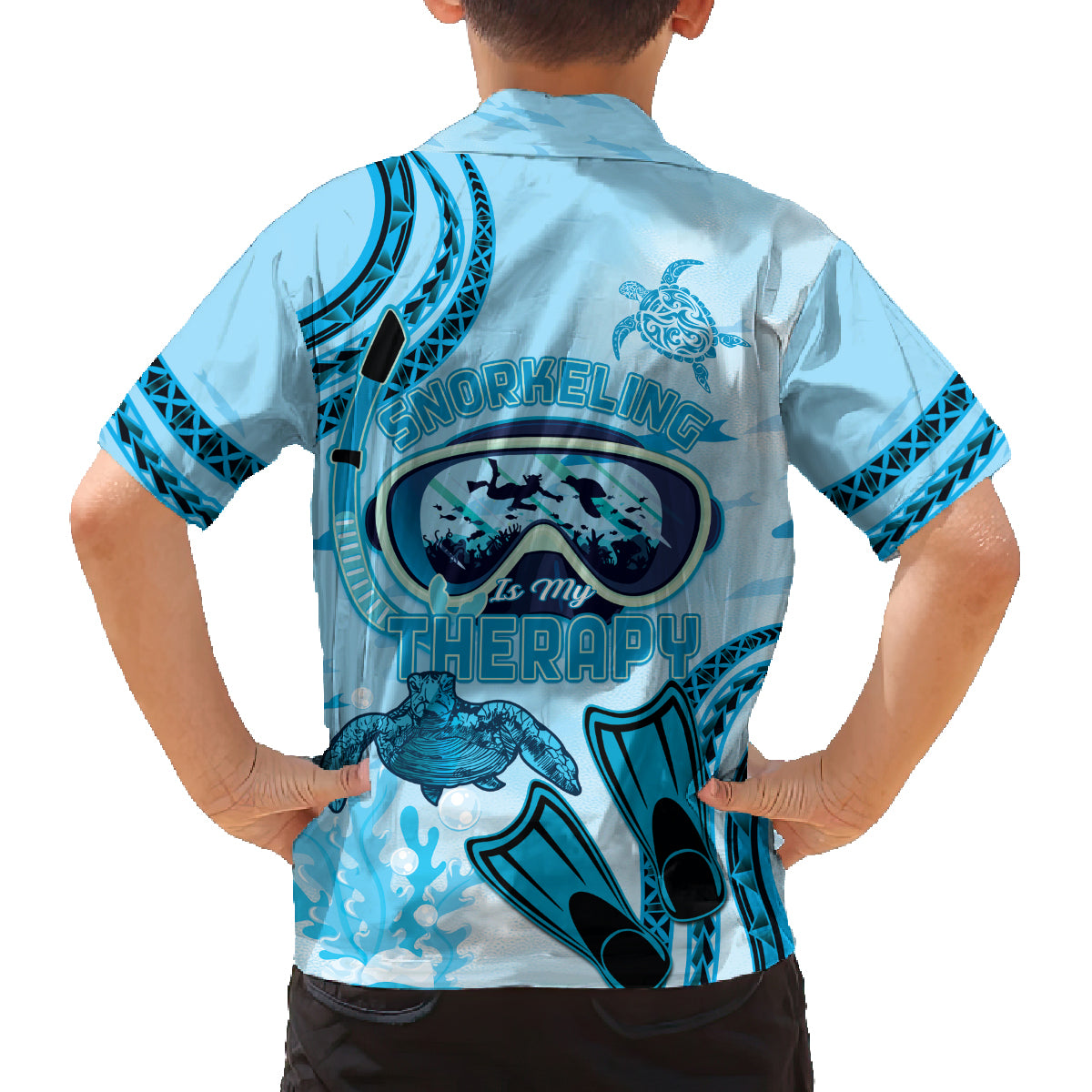 Hawaii Sea Turtle Snorkeling Is My Therapy Family Matching Tank Maxi Dress and Hawaiian Shirt LT14 - Polynesian Pride