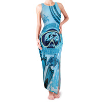 Hawaii Sea Turtle Snorkeling Is My Therapy Family Matching Tank Maxi Dress and Hawaiian Shirt LT14 Mom's Dress Blue - Polynesian Pride