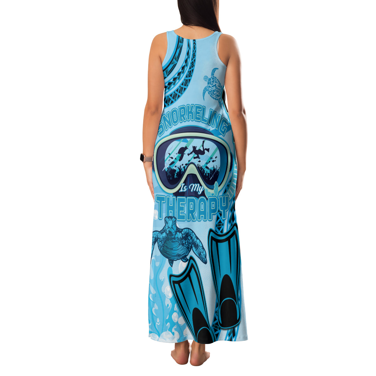 Hawaii Sea Turtle Snorkeling Is My Therapy Family Matching Tank Maxi Dress and Hawaiian Shirt LT14 - Polynesian Pride