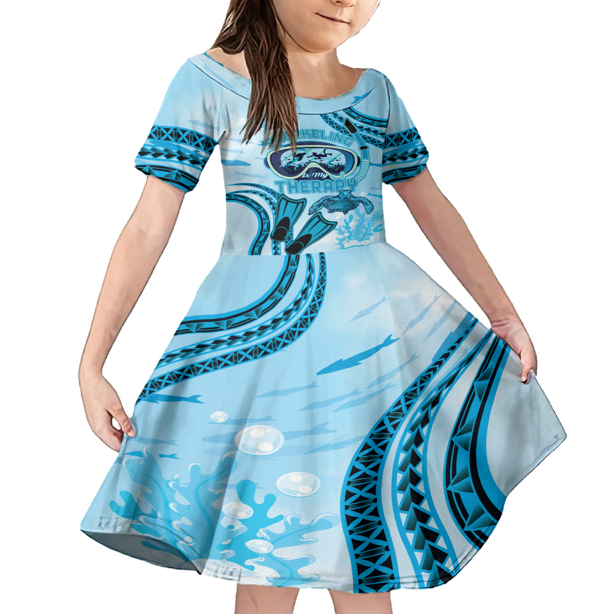 Hawaii Sea Turtle Snorkeling Is My Therapy Kid Short Sleeve Dress