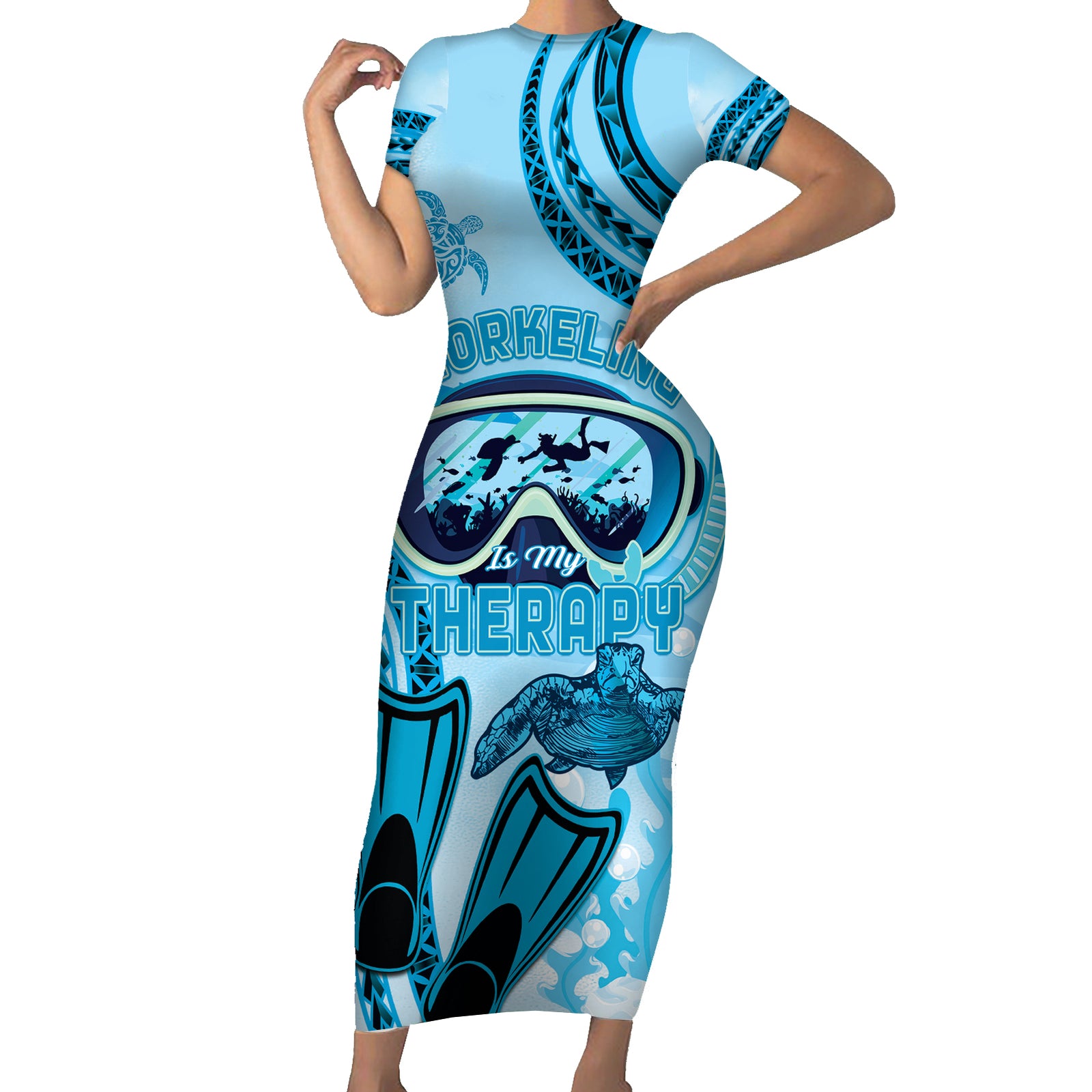 Hawaii Sea Turtle Snorkeling Is My Therapy Short Sleeve Bodycon Dress