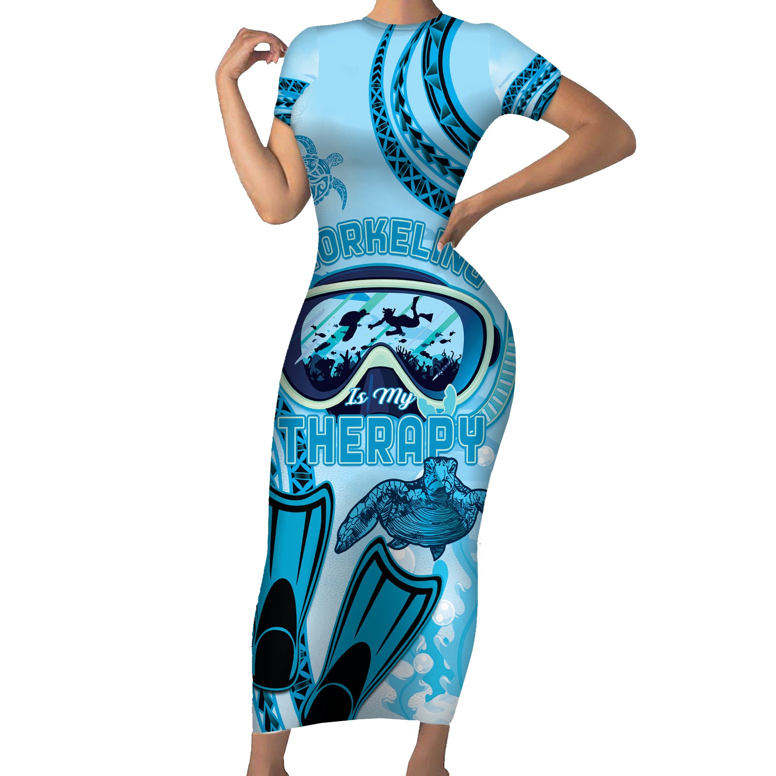 Hawaii Sea Turtle Snorkeling Is My Therapy Short Sleeve Bodycon Dress