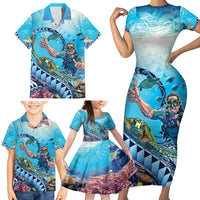 Hawaii Snorkeling Honu Turtle Family Matching Short Sleeve Bodycon Dress and Hawaiian Shirt Under The Ocean Vibes LT14 - Polynesian Pride