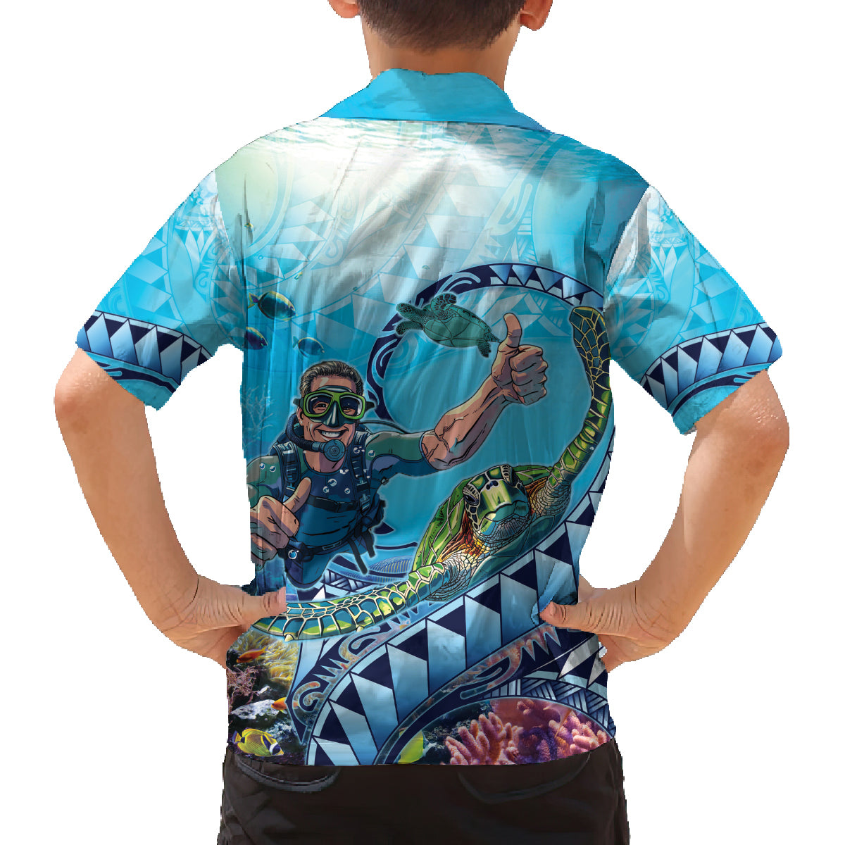 Hawaii Snorkeling Honu Turtle Family Matching Tank Maxi Dress and Hawaiian Shirt Under The Ocean Vibes LT14 - Polynesian Pride