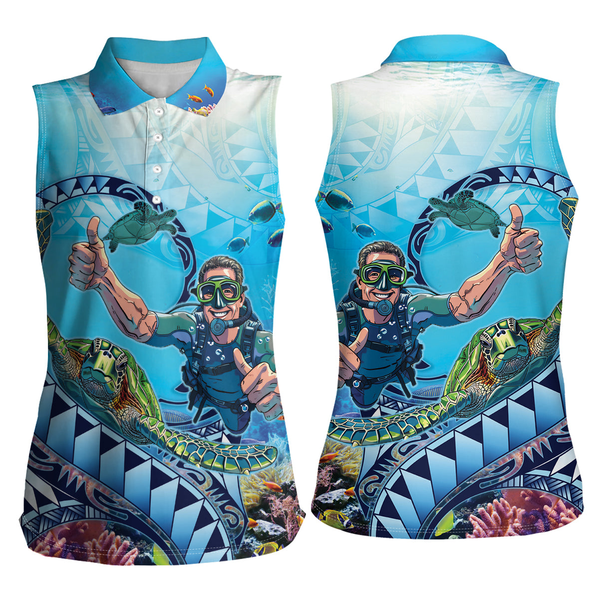 Hawaii Snorkeling Honu Turtle Women Sleeveless Polo Shirt Under The Ocean Vibes