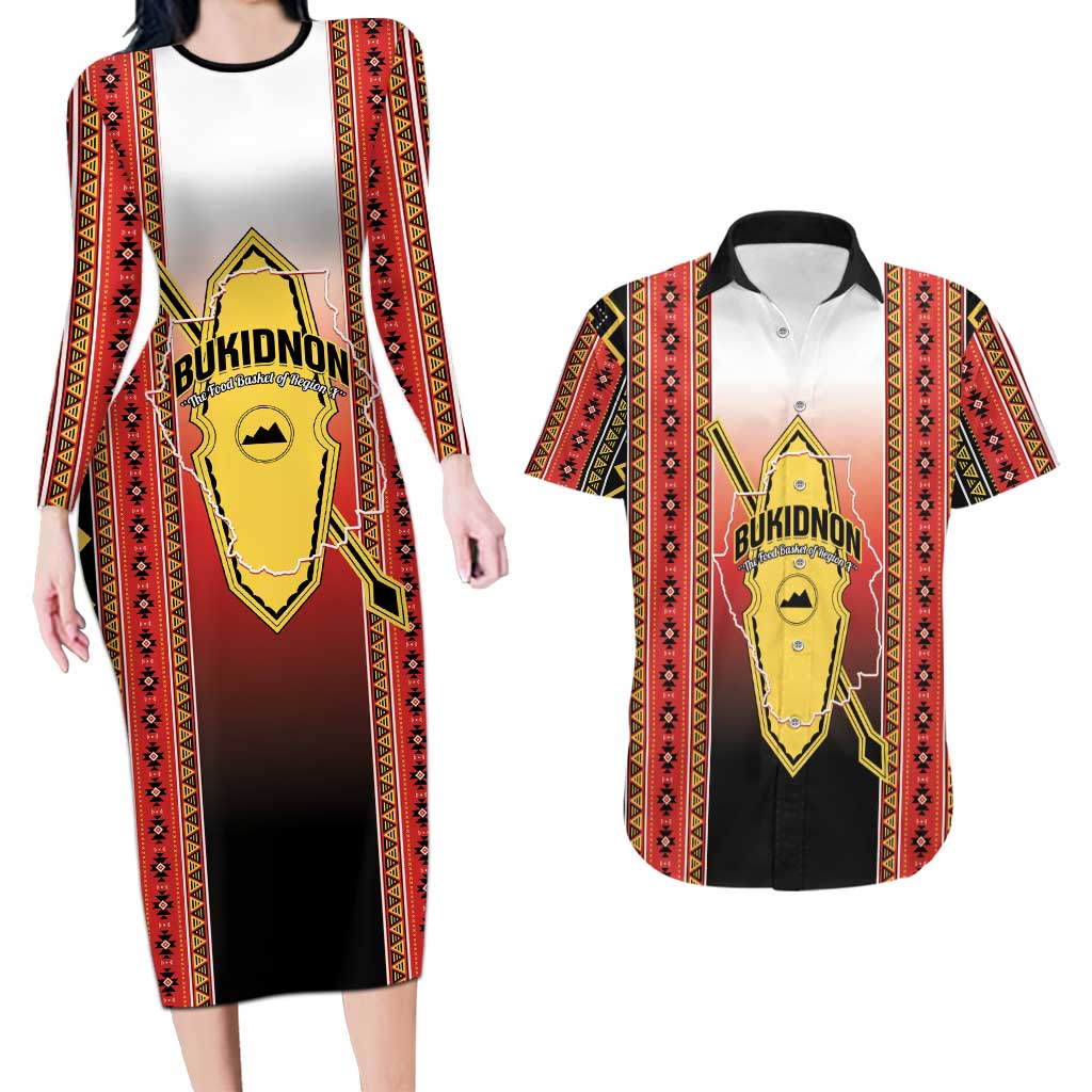 Personalised Bukidnon Philippines Couples Matching Long Sleeve Bodycon Dress and Hawaiian Shirt The Food Basket of Region X LT14 Red - Polynesian Pride