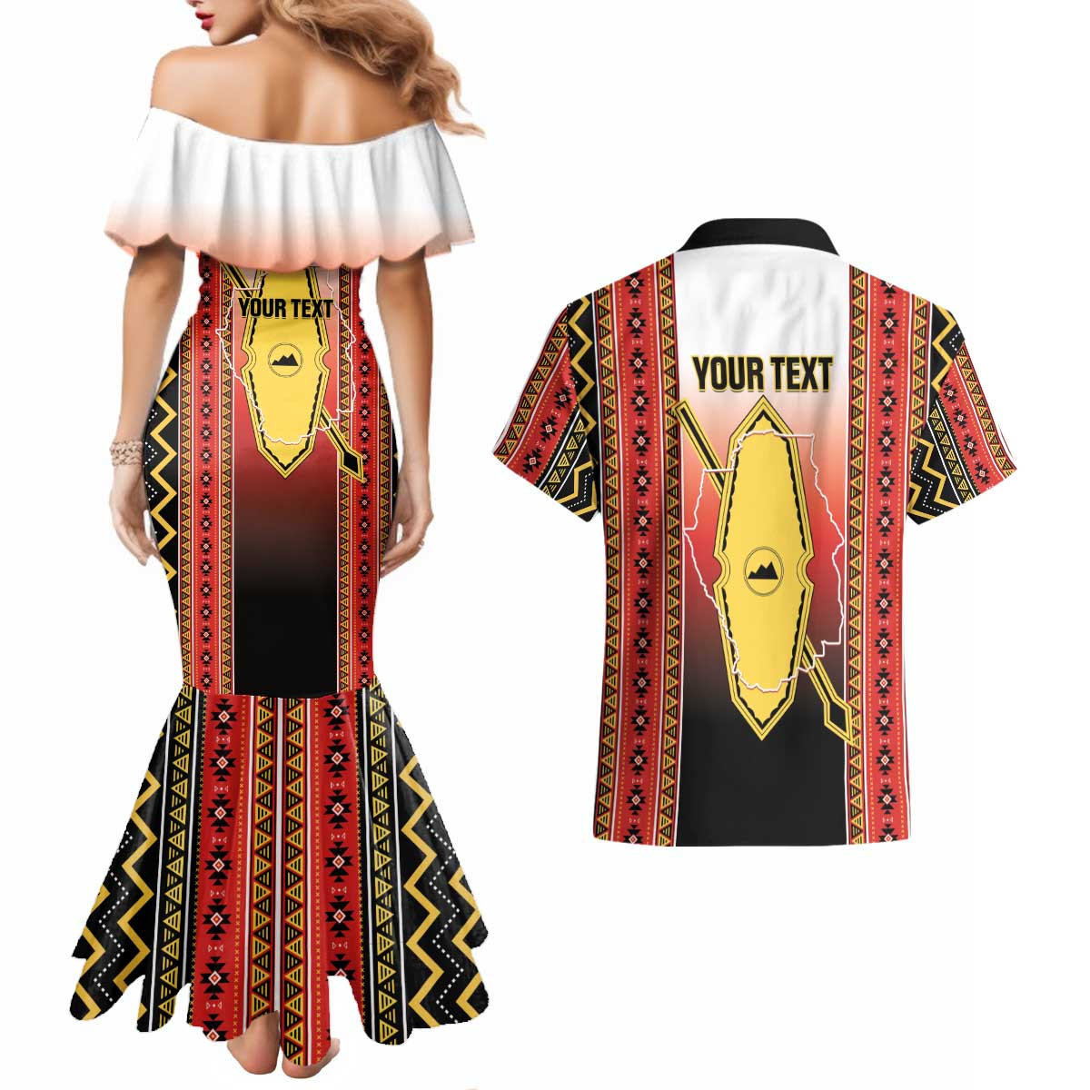 Personalised Bukidnon Philippines Couples Matching Mermaid Dress and Hawaiian Shirt The Food Basket of Region X LT14 - Polynesian Pride