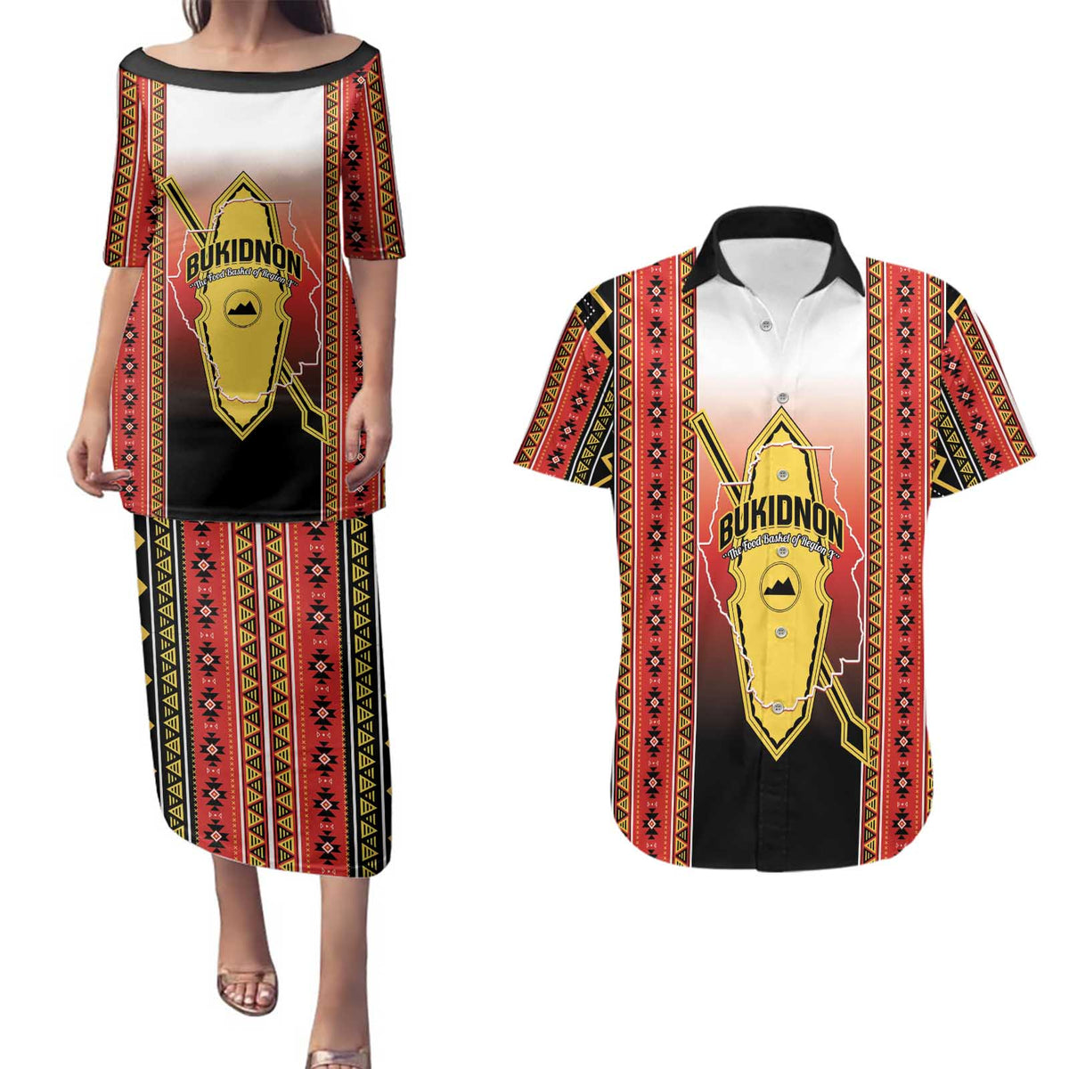 Personalised Bukidnon Philippines Couples Matching Puletasi and Hawaiian Shirt The Food Basket of Region X LT14 Red - Polynesian Pride