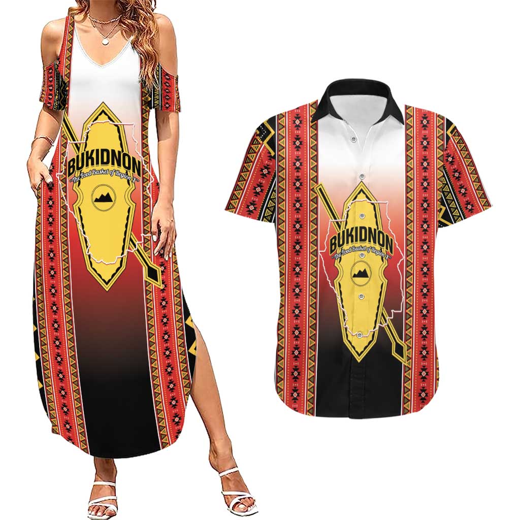 Personalised Bukidnon Philippines Couples Matching Summer Maxi Dress and Hawaiian Shirt The Food Basket of Region X LT14 Red - Polynesian Pride