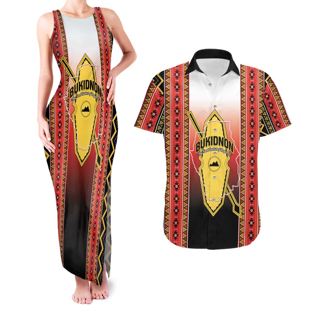 Personalised Bukidnon Philippines Couples Matching Tank Maxi Dress and Hawaiian Shirt The Food Basket of Region X LT14 Red - Polynesian Pride