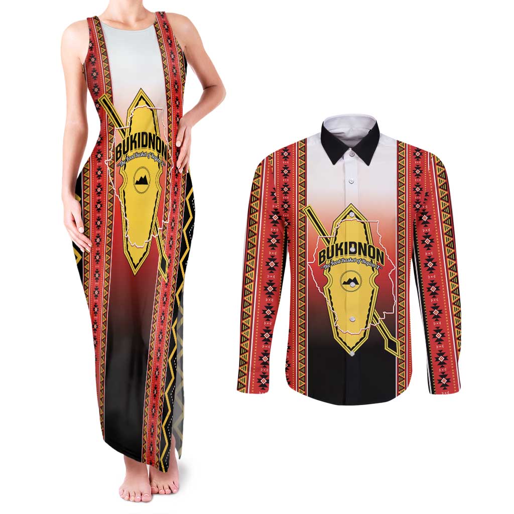 Personalised Bukidnon Philippines Couples Matching Tank Maxi Dress and Long Sleeve Button Shirt The Food Basket of Region X