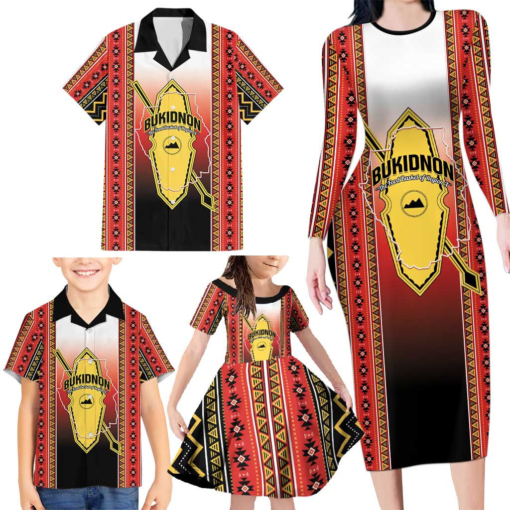 Personalised Bukidnon Philippines Family Matching Long Sleeve Bodycon Dress and Hawaiian Shirt The Food Basket of Region X LT14 - Polynesian Pride