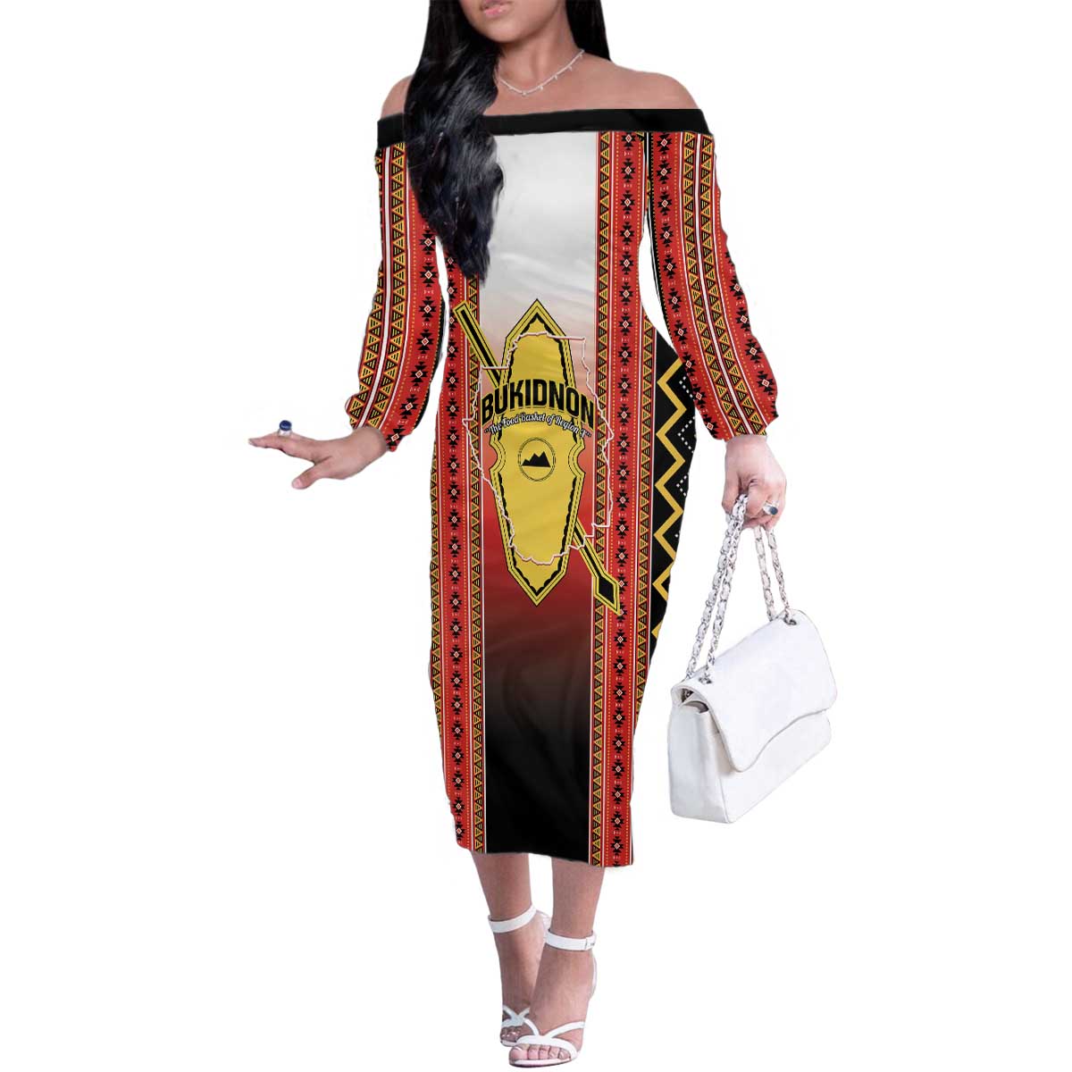 Personalised Bukidnon Philippines Family Matching Off The Shoulder Long Sleeve Dress and Hawaiian Shirt The Food Basket of Region X LT14 Mom's Dress Red - Polynesian Pride