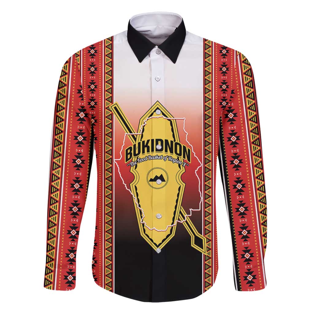 Personalised Bukidnon Philippines Family Matching Off Shoulder Maxi Dress and Hawaiian Shirt The Food Basket of Region X LT14 Dad's Shirt - Long Sleeve Red - Polynesian Pride
