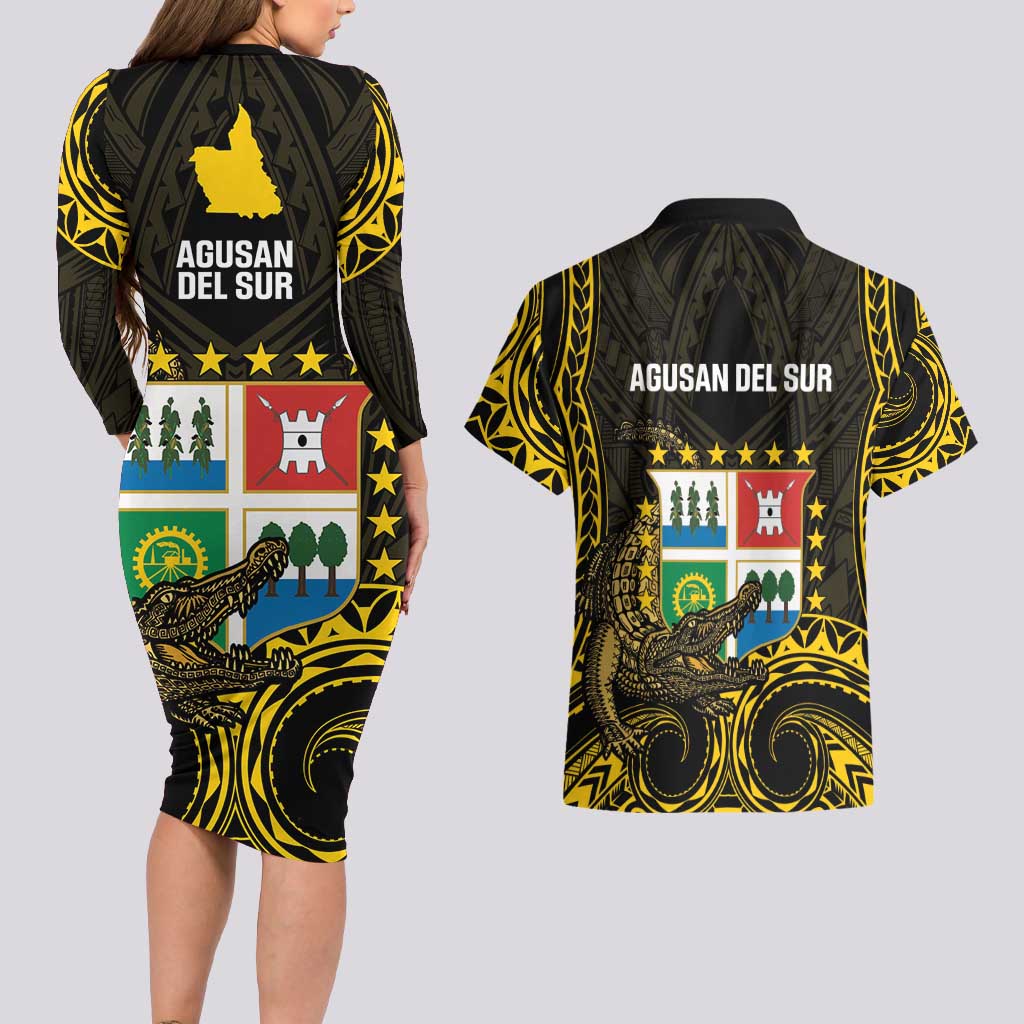 Agusan del Sur Philippines Couples Matching Long Sleeve Bodycon Dress and Hawaiian Shirt Habagatang Agusan Lolong LT14 - Polynesian Pride