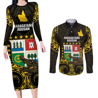 Agusan del Sur Philippines Couples Matching Long Sleeve Bodycon Dress and Long Sleeve Button Shirt Habagatang Agusan Lolong LT14 Black - Polynesian Pride