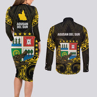 Agusan del Sur Philippines Couples Matching Long Sleeve Bodycon Dress and Long Sleeve Button Shirt Habagatang Agusan Lolong LT14 - Polynesian Pride