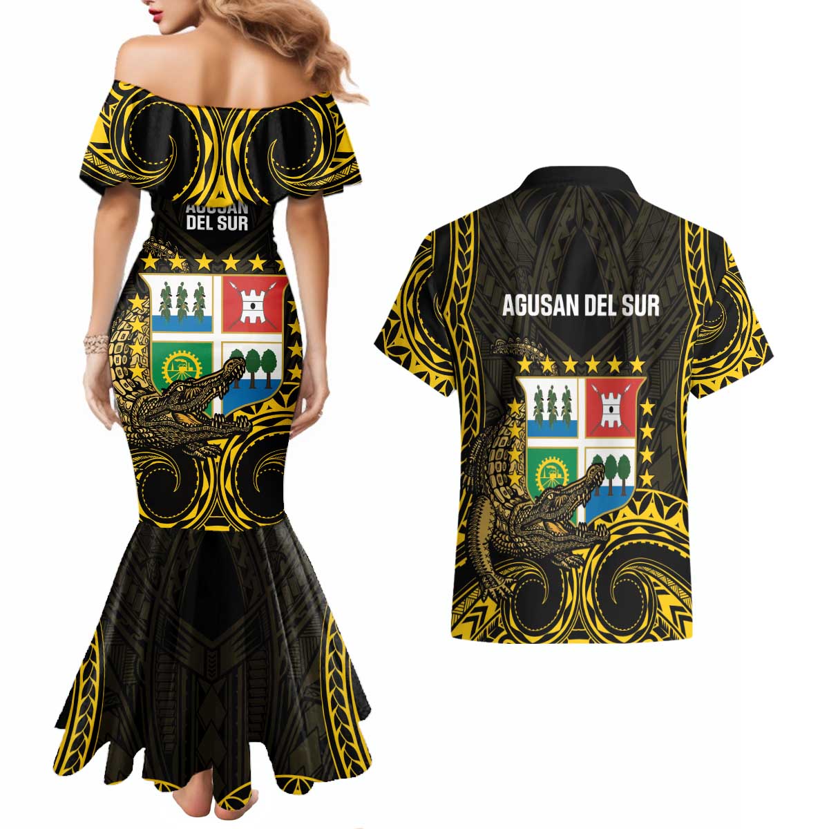 Agusan del Sur Philippines Couples Matching Mermaid Dress and Hawaiian Shirt Habagatang Agusan Lolong LT14 - Polynesian Pride