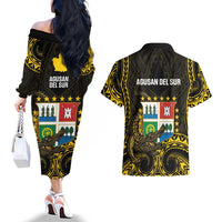 Agusan del Sur Philippines Couples Matching Off The Shoulder Long Sleeve Dress and Hawaiian Shirt Habagatang Agusan Lolong LT14 - Polynesian Pride
