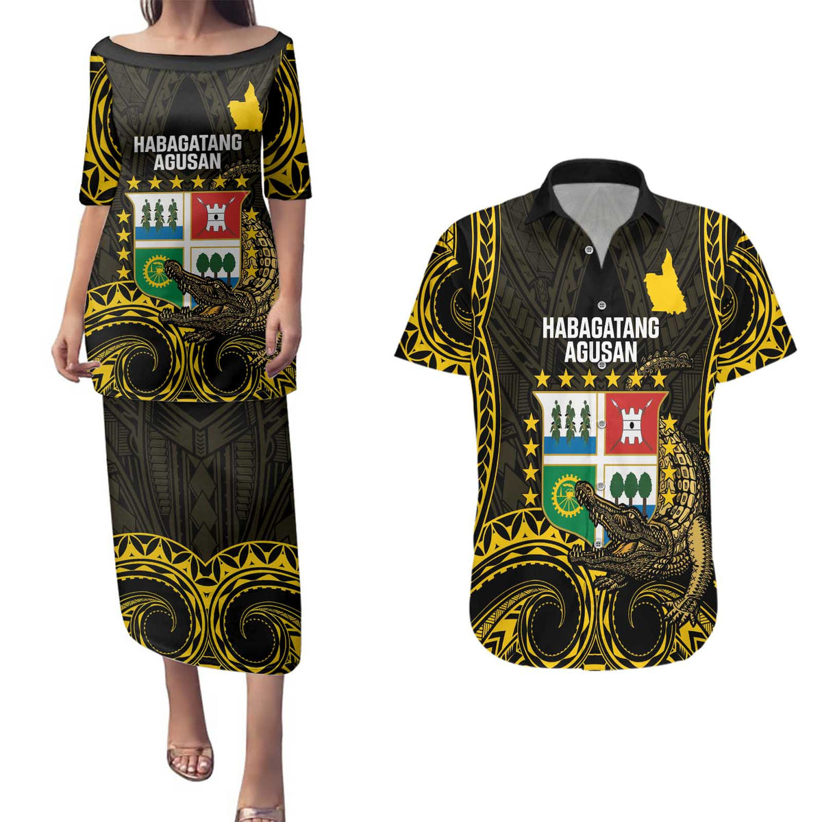 Agusan del Sur Philippines Couples Matching Puletasi and Hawaiian Shirt Habagatang Agusan Lolong