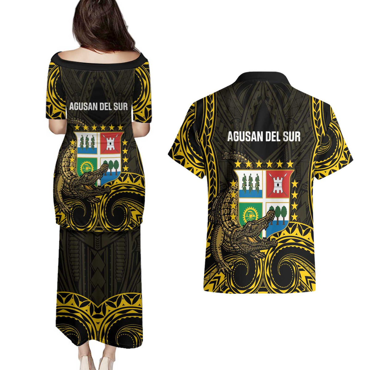 Agusan del Sur Philippines Couples Matching Puletasi and Hawaiian Shirt Habagatang Agusan Lolong